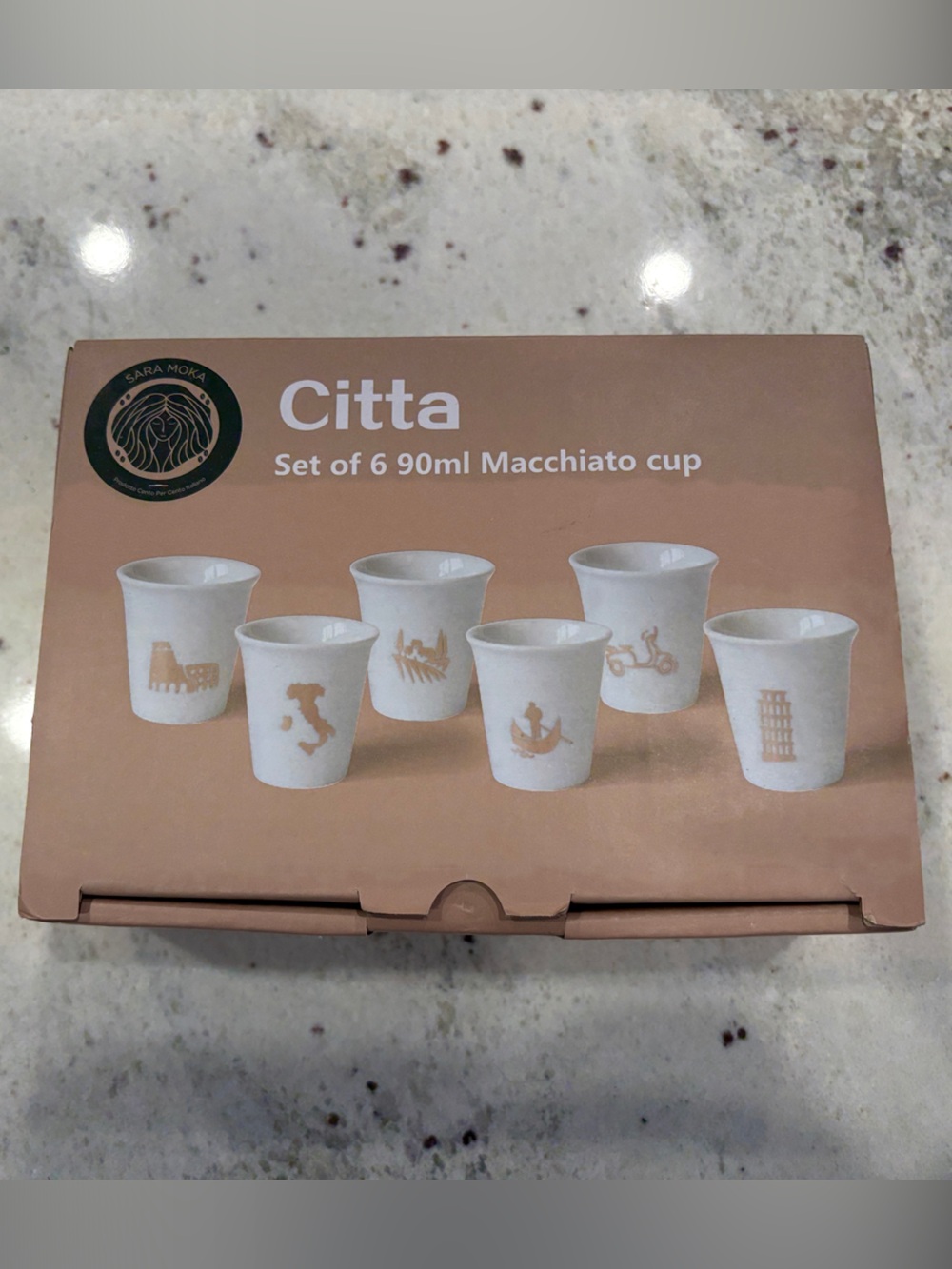 Citta Set of 6 Macchiato Cups - White with Gold Motifs